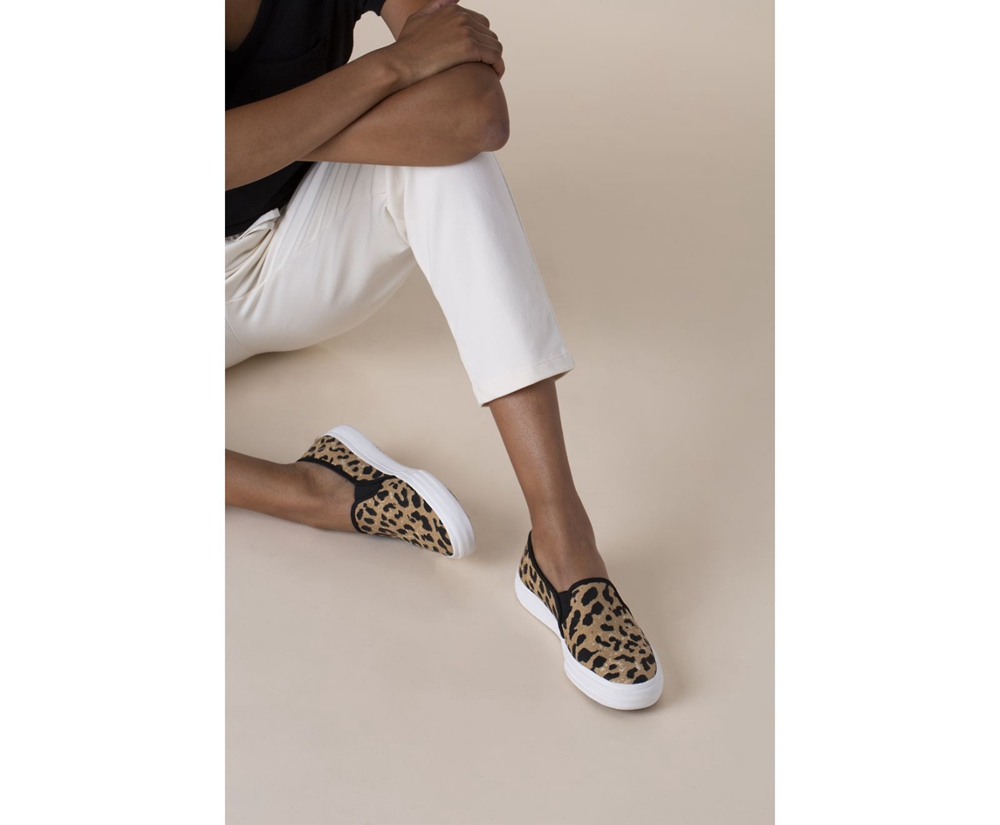 Slip Ons Keds Mujer Marrones - Double Decker Leopard - 608-VIRDUP